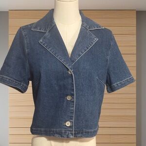 Rachel Zoe Cropped Denim Blazer Top S NWT Sustainable Blue Jacket